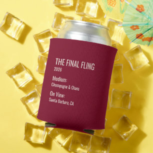 Chic Minimal Museum Label Bachelorette Party Favor Can Cooler