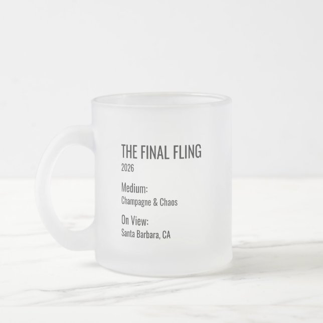 Chic Minimal Museum Label Bachelorette Party Favou Frosted Glass Coffee Mug (Left)