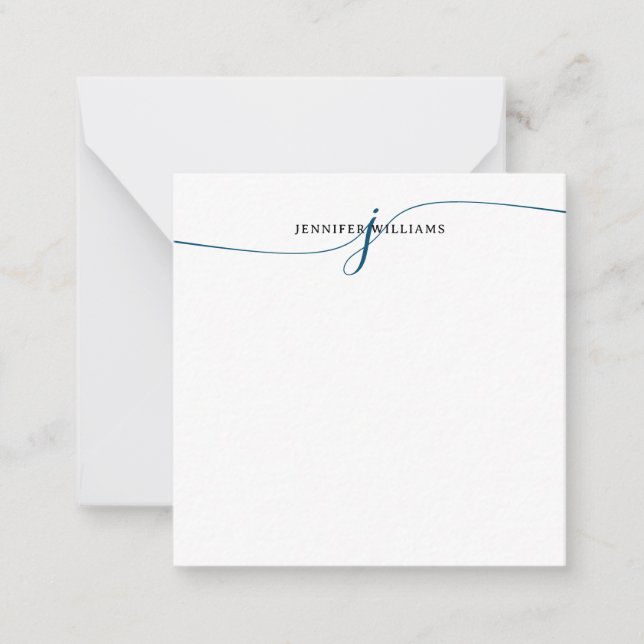Chic Minimal Navy Blue Script Monogram Card (Front)