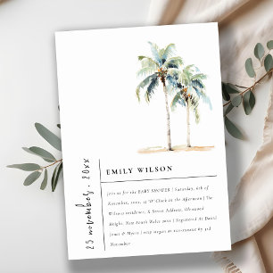 Chic Minimal Palm Trees Tropical Baby Shower Invitation