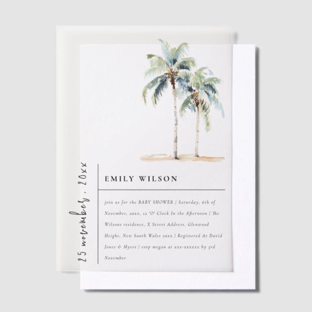 Chic Minimal Palm Trees Tropical Baby Shower Vellum Invitations (Offset)
