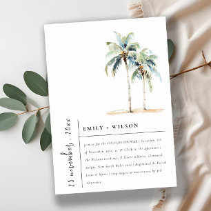 Chic Minimal Palm Trees Tropical Couples Shower Invitation