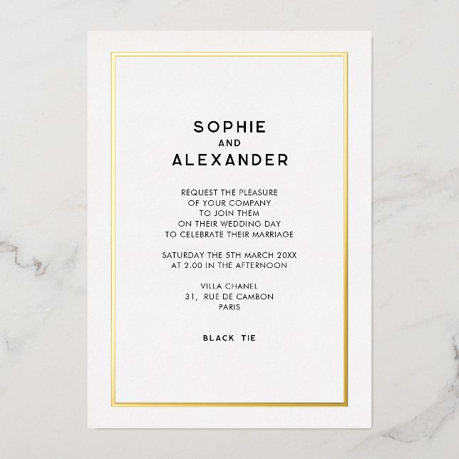 Chic Minimal Parisian Gold Border Wedding (Front)
