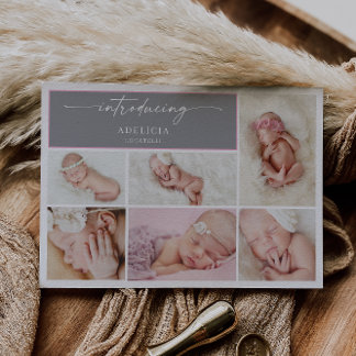 Chic Minimal Photo Collage Baby Announcement Card