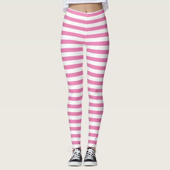 Chic Minimal Pink and White Striped  Leggings (Front)
