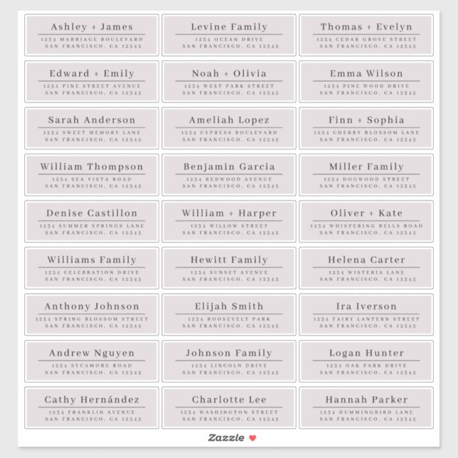 Chic Minimal Purple Wedding Guest Address Labels (Sheet)