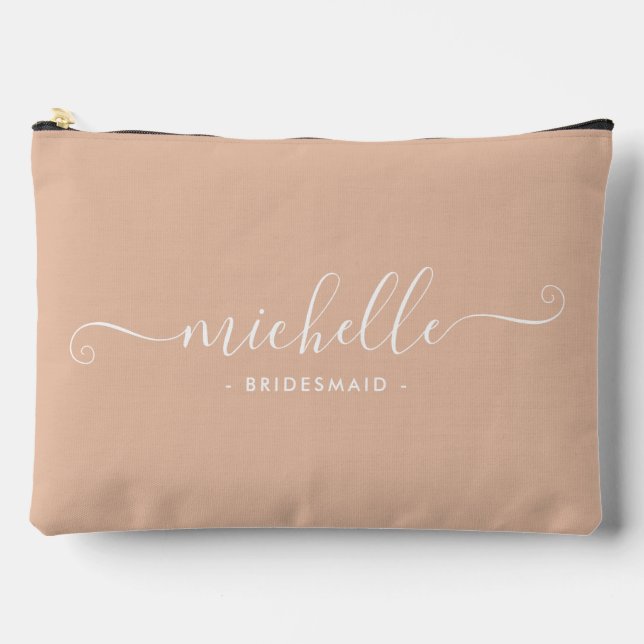 Chic Minimal Sand Beige Personalised Bridesmaid Accessory Pouch (Front)