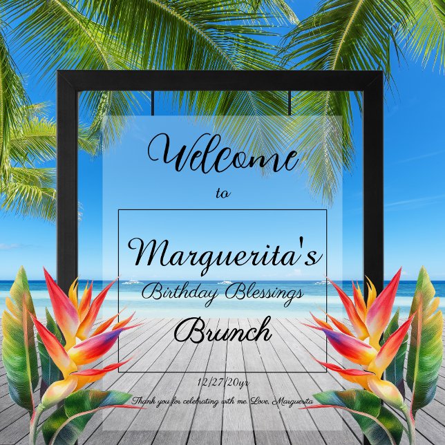 Chic Minimal Script Calligraphy Party Welcome  Acrylic Sign (Chic Elegant Script Birthday Party Brunch Welcome Acrylic Sign)