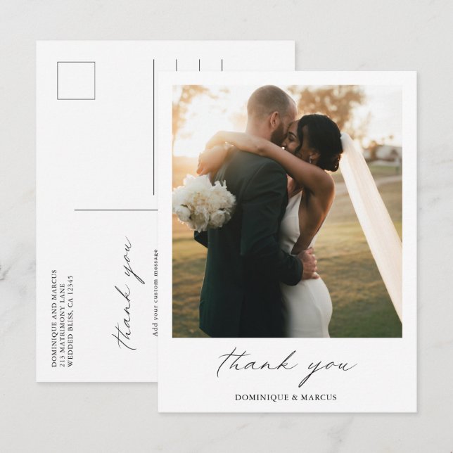 Chic Minimal Simple Photo Wedding Thank You Postcard (Front/Back)