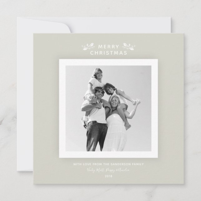 Chic Minimal Warm Grey/Beige Christmas Photo Card (Front)