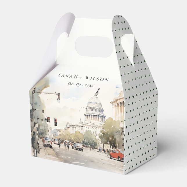 Chic Minimal Washington DC, USA Watercolor Wedding Favour Box (Front Side)