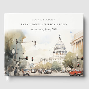 Chic Minimal Washington DC, USA Watercolor Wedding Guest Book