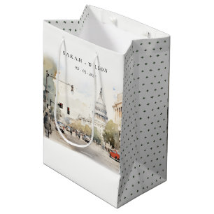 Chic Minimal Washington DC, USA Watercolor Wedding Medium Gift Bag
