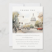 Chic Minimal Washington DC, USA Watercolor Wedding Thank You Card (Front)