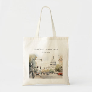 Chic Minimal Washington DC, USA Watercolor Wedding Tote Bag