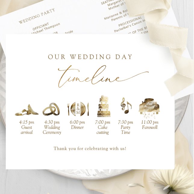  Chic Minimal Wedding Program Timeline in Gold (Creator Uploaded)