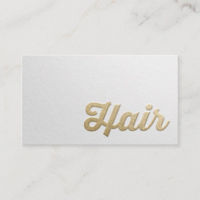 Chic Minimal White Gold Embossed Text Hair Stylist Appointment Card (Front)