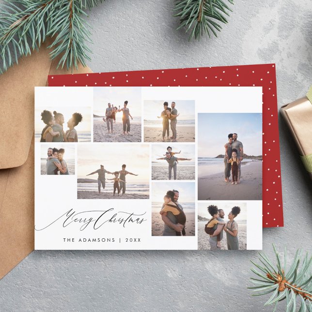 Chic Minimalist 9 Photo Collage Merry Christmas Holiday Card (Creator Uploaded)