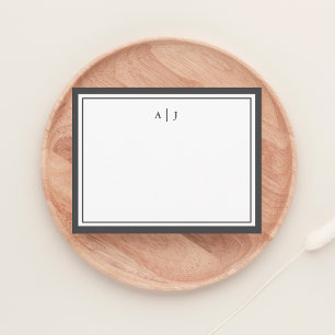 Chic Minimalist Ash Black Two Border Monogram Card