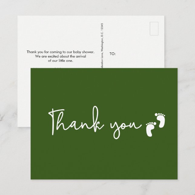 Chic Minimalist Baby shower thank you Green Postcard (Front/Back)