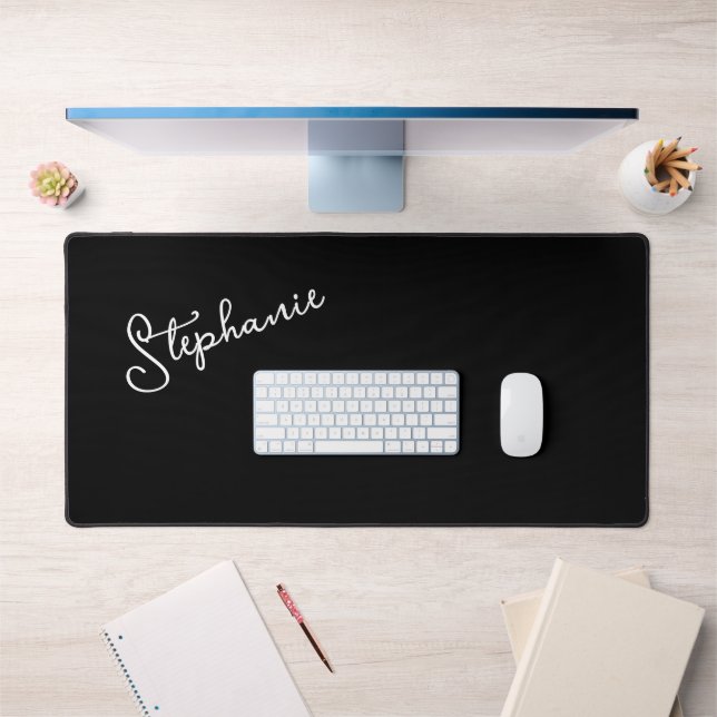 Chic Minimalist Black Script Personalised Name Desk Mat (Office 1)