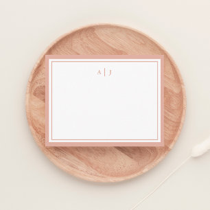 Chic Minimalist Blush Pink Two Border Monogram Card