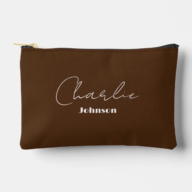 Chic, Minimalist Brown Accessory Pouch (Front)