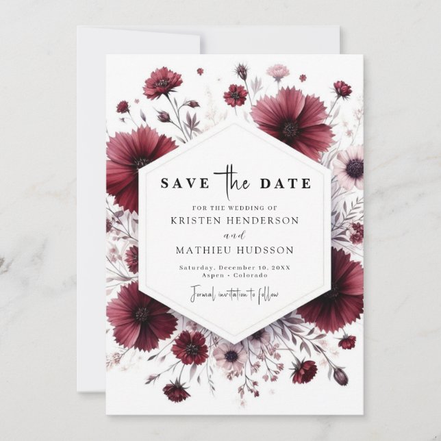 Chic Minimalist Burgundy Wedding Save The Date (Front)