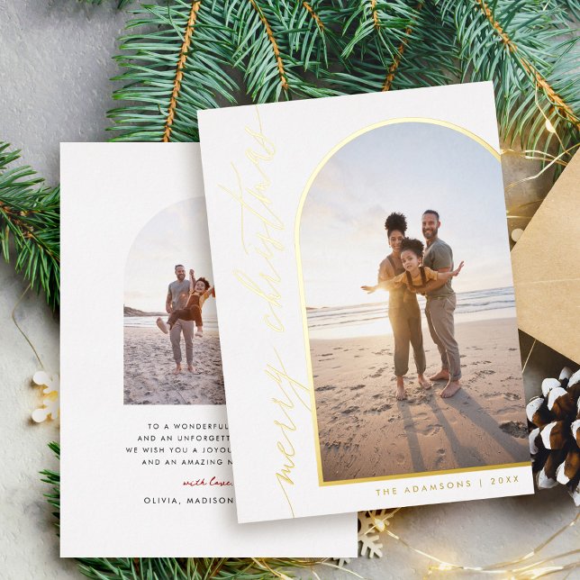 Chic Minimalist Calligraphy Arch Merry Christmas Foil Holiday Card (Creator Uploaded)