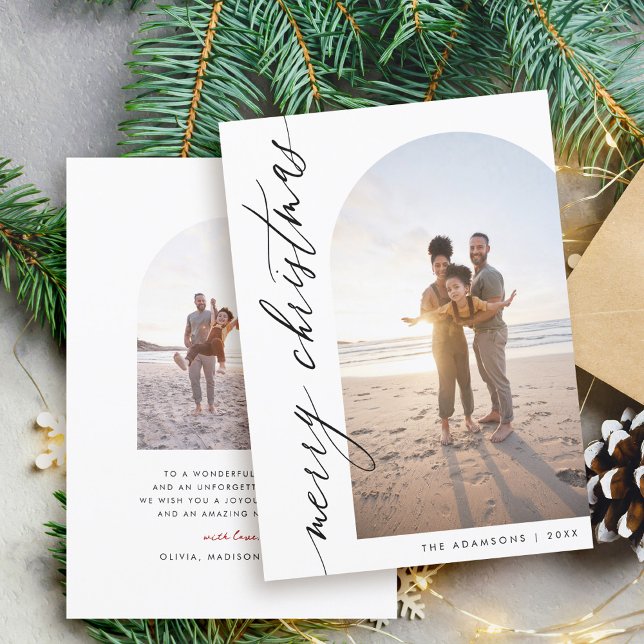 Chic Minimalist Calligraphy Arch Merry Christmas Holiday Card (Creator Uploaded)