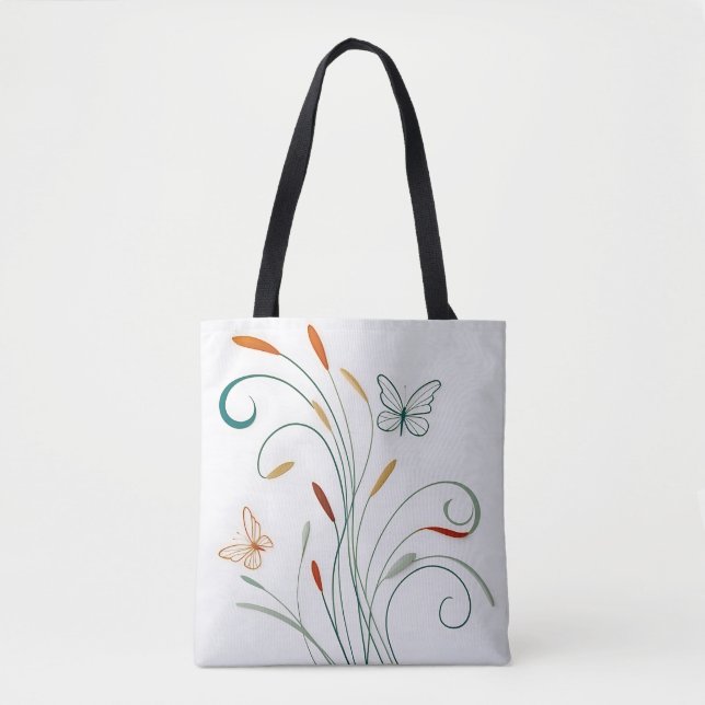 Chic minimalist calligraphy large butterflies tote bag (Front)