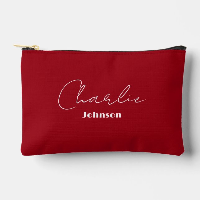 Chic, Minimalist Cherry Red Accessory Pouch (Front)