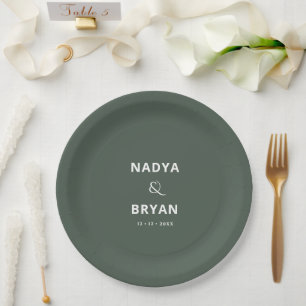 Chic Minimalist Dark Green Wedding Dinner  Paper Plate