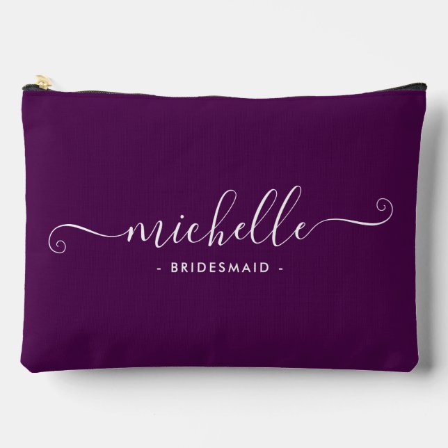 Chic Minimalist Deep Plum Personalised Bridesmaid Accessory Pouch (Front)