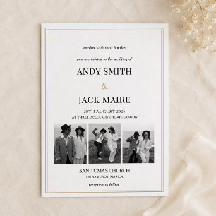 Chic Minimalist Double Frame Photo Collage Wedding Invitation