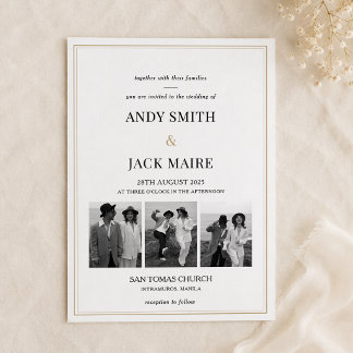 Chic Minimalist Double Frame Photo Collage Wedding Invitation