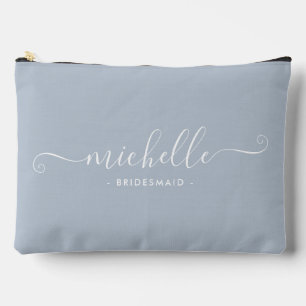 Chic Minimalist Dusty Blue Personalised Bridesmaid Accessory Pouch
