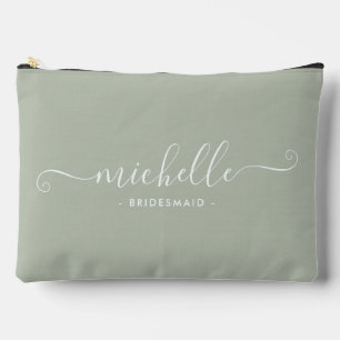 Chic Minimalist Dusty Sage Personalised Bridesmaid Accessory Pouch