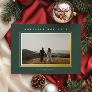 Chic Minimalist Elegant Dark GreenChristmas Photo Foil Holiday Card
