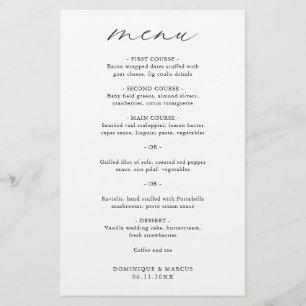 Chic Minimalist Elegant Simple Wedding Menu
