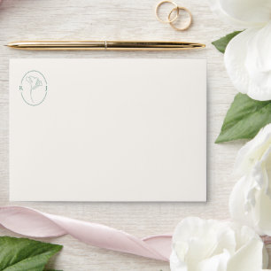 Chic Minimalist Emerald Monogram Wedding Envelope