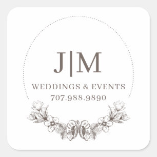 Chic Minimalist Event Wedding Planner Promotional Square Sticker