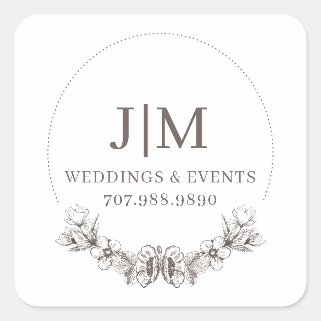 Chic Minimalist Event Wedding Planner Promotional Square Sticker (Front)