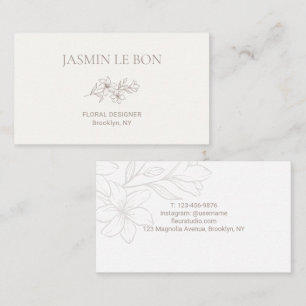 Chic Minimalist Floral Ivory & White Business Card
