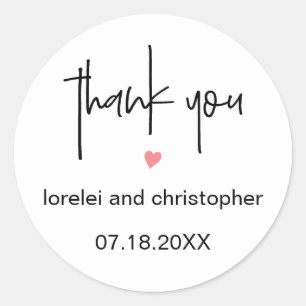 Chic Minimalist Font Thank You & Heart Wedding Classic Round Sticker