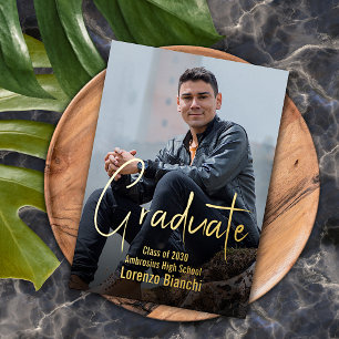 Chic Minimalist Gold Foil Graduation Announcement