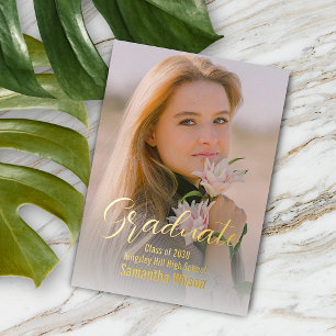 Chic Minimalist Gold Foil Graduation Announcement