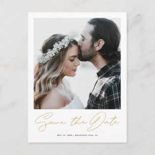 Chic Minimalist Gold Photo Wedding Save the Date Announcement Postcard