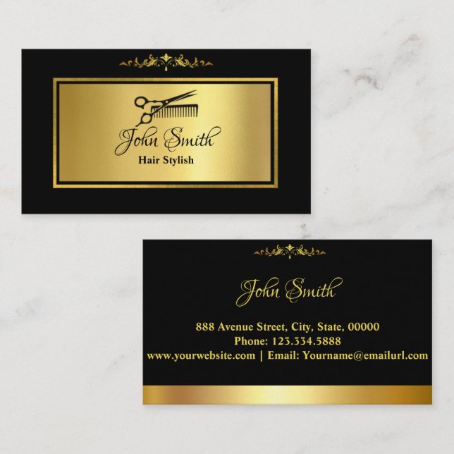 Chic Minimalist Golden Hair Stylist Salon  Business Card (Front/Back)