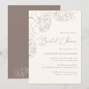 Chic Minimalist Hand-drawn Peonies Bridal Shower Invitation